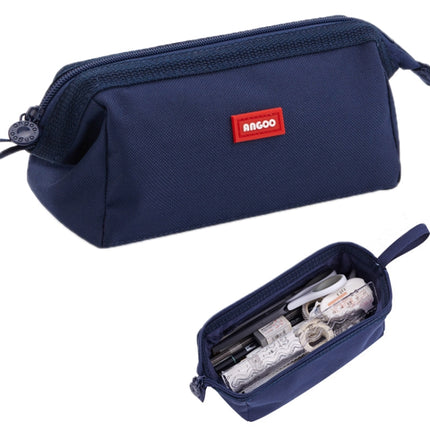 ANGOO Large-Capacity Student Stationery Bag Pure Color Simple Boat Shape Pencil Case(Navy)-garmade.com