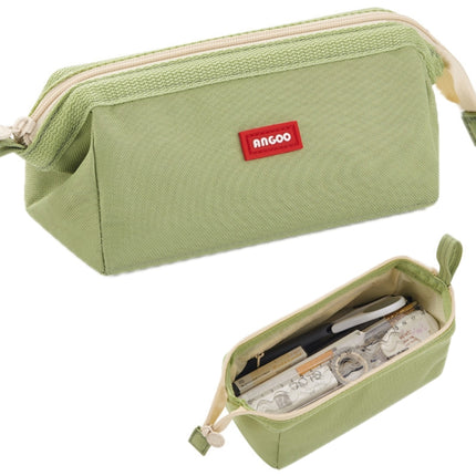 ANGOO Large-Capacity Student Stationery Bag Pure Color Simple Boat Shape Pencil Case(Green)-garmade.com