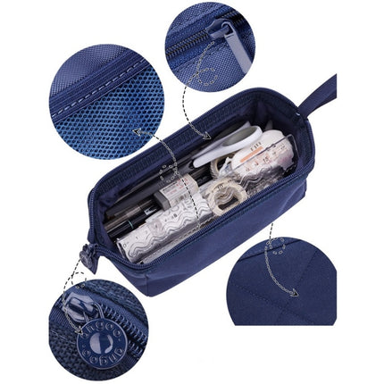 ANGOO Large-Capacity Student Stationery Bag Pure Color Simple Boat Shape Pencil Case(Navy)-garmade.com