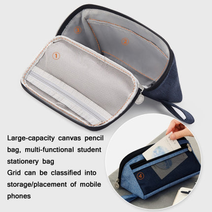 ANGOO Large-Capacity Canvas Pencil Bag Multi-Functional Student Stationery Bag(Dark Blue)-garmade.com