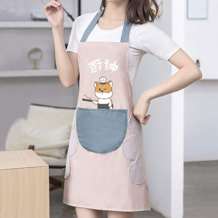 Home Kitchen Waterproof And Oil-Proof Apron Cute Cooking Work Apron, Colour: Foodie Water Blue (Hand Wipe)-garmade.com
