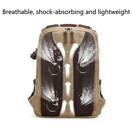 K-011 Outdoor Shoulder Digital Camera Bag Batik Canvas Waterproof Large-Capacity Photography Backpack(Khaki)-garmade.com