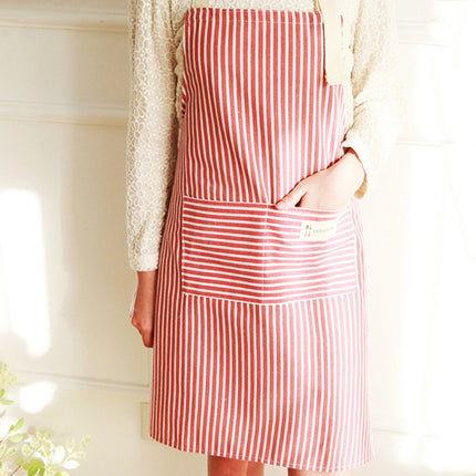 2 PCS Kitchen Home Cooking Apron Restaurant Works Striped Cotton And Linen Apron(Red)-garmade.com