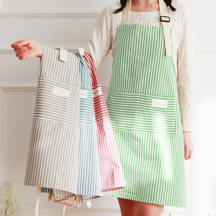 2 PCS Kitchen Home Cooking Apron Restaurant Works Striped Cotton And Linen Apron(Coffee)-garmade.com