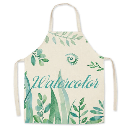 2 PCS Green Leaf Kitchen Apron Linen Cooking Gown Work Clothes, Specification: 65x75 cm(Water)-garmade.com