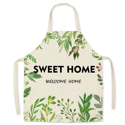 2 PCS Green Leaf Kitchen Apron Linen Cooking Gown Work Clothes, Specification: 65x75 cm(Sweet)-garmade.com