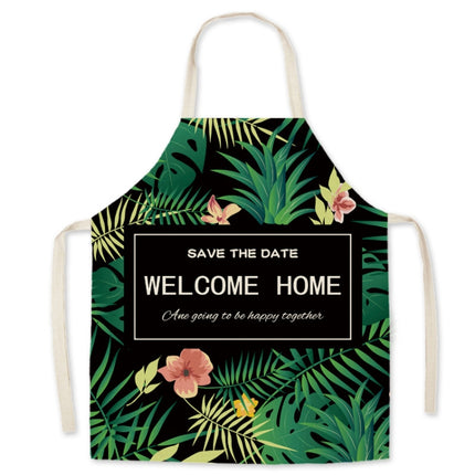 2 PCS Green Leaf Kitchen Apron Linen Cooking Gown Work Clothes, Specification: 65x75 cm(Home)-garmade.com