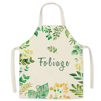 2 PCS Green Leaf Kitchen Apron Linen Cooking Gown Work Clothes, Specification: 65x75 cm(Faliage)-garmade.com