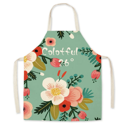2 PCS Green Leaf Kitchen Apron Linen Cooking Gown Work Clothes, Specification: 65x75 cm(Colo)-garmade.com