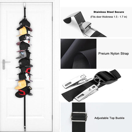 Door Back Hat Clip Hook Door Back Storage And Sorting Lanyard Home Bedroom Clothing Rack Metal Hook, Style: 1 Lanyard+20 Clips+2 Hooks(Black)-garmade.com