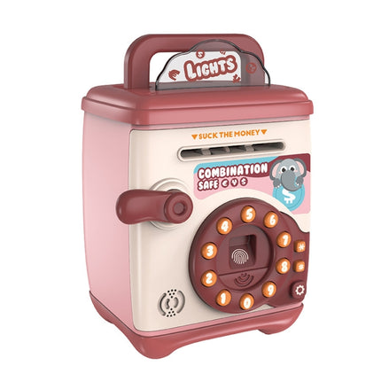 Children Multifunctional Self-Rolling Coin Piggy Bank Cartoon Safe, Colour: Pink - Password Fingerprint-garmade.com