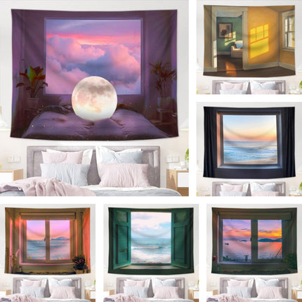 Sea View Window Background Cloth Fresh Bedroom Homestay Decoration Wall Cloth Tapestry, Size: 150x130cm(Window-1)-garmade.com