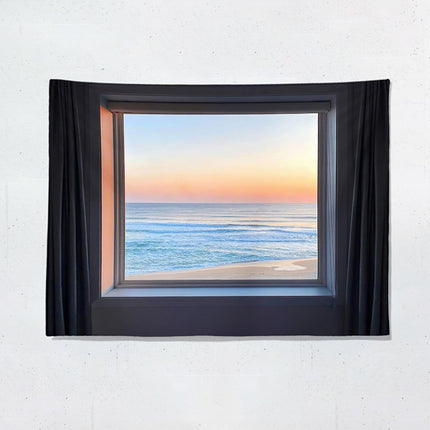 Sea View Window Background Cloth Fresh Bedroom Homestay Decoration Wall Cloth Tapestry, Size: 200x150cm(Window-6)-garmade.com