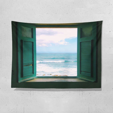 Sea View Window Background Cloth Fresh Bedroom Homestay Decoration Wall Cloth Tapestry, Size: 200x150cm(Window-7)-garmade.com