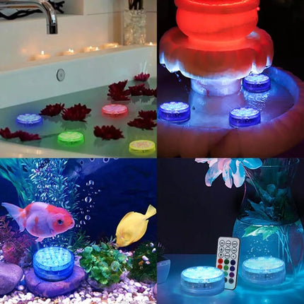 LED Remote Control Diving Light Pool Waterproof Underwater Lamp, Spec: 7cm 10 LEDs+IR 24-key Remote Control(4 PCS + 4 Remote Control)-garmade.com