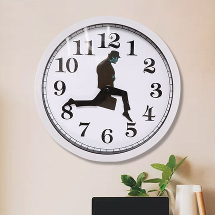 Walking Clock Businessman Briefcase Glass Wall Clock Personality Clock Decoration Round Clock(White)-garmade.com