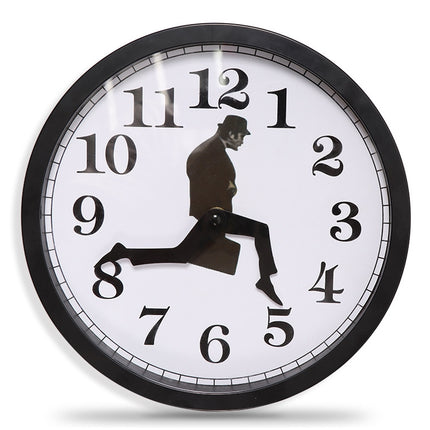 Walking Clock Businessman Briefcase Glass Wall Clock Personality Clock Decoration Round Clock(Black)-garmade.com