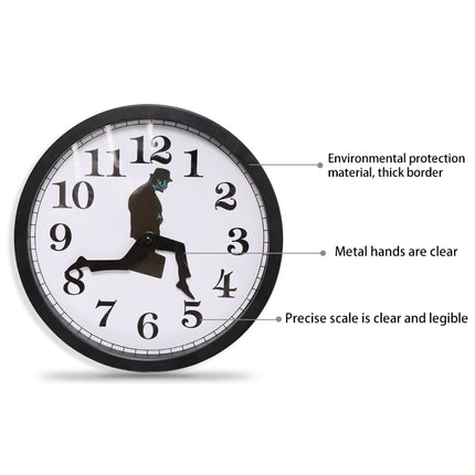 Walking Clock Businessman Briefcase Glass Wall Clock Personality Clock Decoration Round Clock(Black)-garmade.com