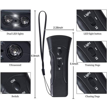 LED Flashlight Ultrasonic Dog Repeller Portable Dog Trainer, Colour: Single-headed Black(Colorful Package)-garmade.com