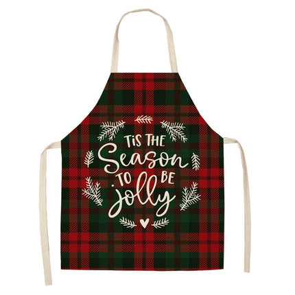 2 PCS Christmas Plaid Series Cotton And Linen Apron Household Cleaning Overalls, Specification: 68 x 55cm(WQ-001330)-garmade.com