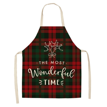 2 PCS Christmas Plaid Series Cotton And Linen Apron Household Cleaning Overalls, Specification: 68 x 55cm(WQ-001332)-garmade.com