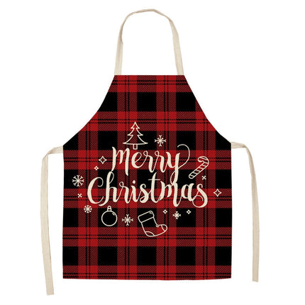 2 PCS Christmas Plaid Series Cotton And Linen Apron Household Cleaning Overalls, Specification: 68 x 55cm(WQ-001336)-garmade.com