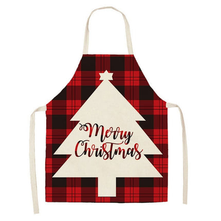 2 PCS Christmas Plaid Series Cotton And Linen Apron Household Cleaning Overalls, Specification: 68 x 55cm(WQ-001312)-garmade.com