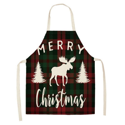 2 PCS Christmas Plaid Series Cotton And Linen Apron Household Cleaning Overalls, Specification: 68 x 55cm(WQ-001313)-garmade.com