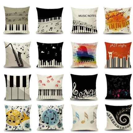 2 PCS Piano Note Digital Printed Linen Pillowcase Without Pillow Core, Size: 45x45cm(17)-garmade.com