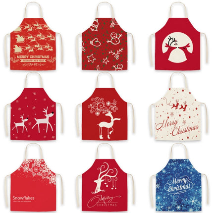 Christmas Linen Printed Apron Christmas Gift Adult Children Parent-Child Overalls, Size: 45 x 52cm Children(Love Deer)-garmade.com