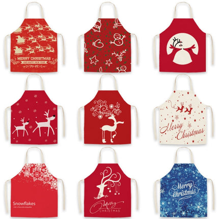 Christmas Linen Printed Apron Christmas Gift Adult Children Parent-Child Overalls, Size: 45 x 52cm Children(Gingerbread)-garmade.com