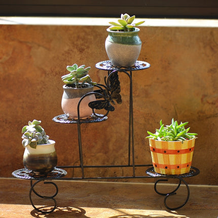 Mini Wrought Iron Multi-function Flower Pot Flower Stand for Office Desktop Sill Balcony(Black)-garmade.com