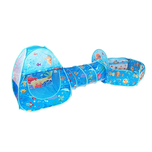 3 in 1 ZP01 Children Tent Play House Tunnel Foldable Shooting Ocean Ball Pool Toy(Blue Sea)-garmade.com