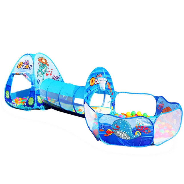 3 in 1 ZP01 Children Tent Play House Tunnel Foldable Shooting Ocean Ball Pool Toy(Deep Sea)-garmade.com