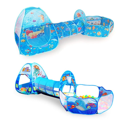 3 in 1 ZP01 Children Tent Play House Tunnel Foldable Shooting Ocean Ball Pool Toy(Deep Sea)-garmade.com