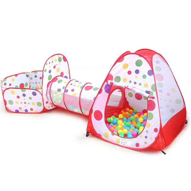 3 in 1 Children Tent Play House Tunnel Foldable Shooting Ocean Ball Pool Toy(Red)-garmade.com