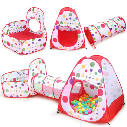 3 in 1 Children Tent Play House Tunnel Foldable Shooting Ocean Ball Pool Toy(Red)-garmade.com