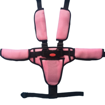 Baby Dining Chair Stroller Safety Strap Five-Point Type A Version + Fixed Strap + Thick Shoulder Pad + Large Crotch Protector(Pink)-garmade.com