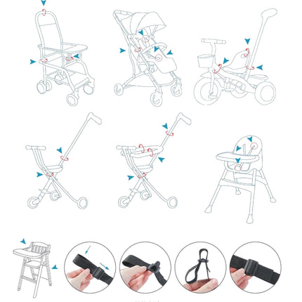 Baby Dining Chair Stroller Safety Strap Five-Point Type A Version + Fixed Strap + Thick Shoulder Pad + Large Crotch Protector(Red)-garmade.com