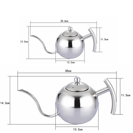 Hand Flush Pot Mocha Coffee Pot Stainless Steel Coffee Pot European Style Stainless Steel Teapot With Strainer, Capacity: 0.85L(Silver)-garmade.com