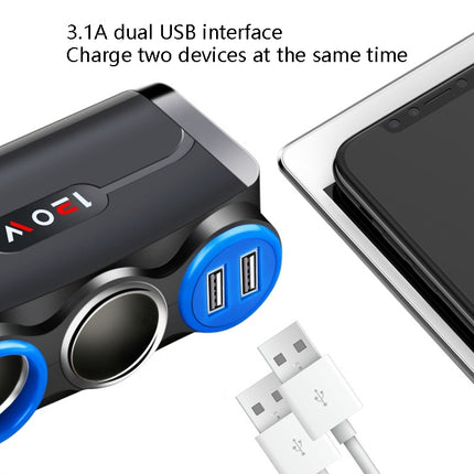 Car Cigarette Lighter Multi-Function Mobile Phone Charging USB Car Charge 12/24V Adapter Plug(Black Blue)-garmade.com