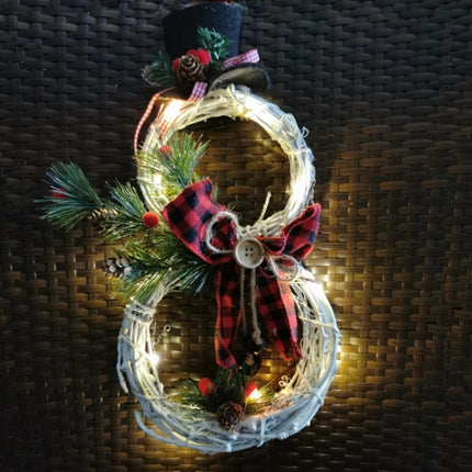 Christmas Vine Ring With Lights Pendant Christmas Tree Garland Home Decoration Props(Black Red Grid)-garmade.com