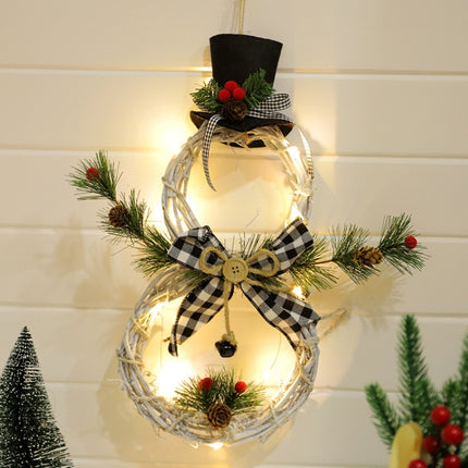 Christmas Vine Ring With Lights Pendant Christmas Tree Garland Home Decoration Props(Black White Grid)-garmade.com