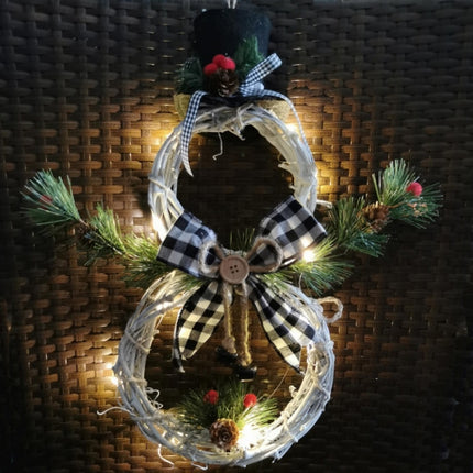 Christmas Vine Ring With Lights Pendant Christmas Tree Garland Home Decoration Props(Black White Grid)-garmade.com