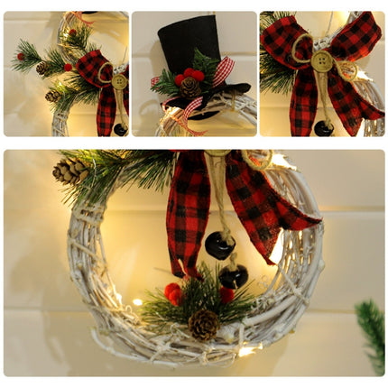 Christmas Vine Ring With Lights Pendant Christmas Tree Garland Home Decoration Props(Black White Grid)-garmade.com