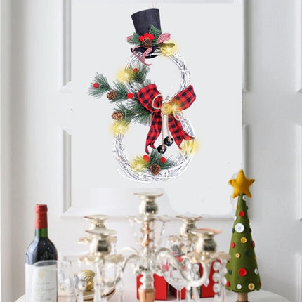 Christmas Vine Ring With Lights Pendant Christmas Tree Garland Home Decoration Props(Black White Grid)-garmade.com