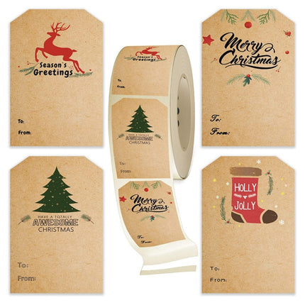 LG-210720-7050-008 Christmas Tree Kraft Paper Sticker Holiday Decoration Self-Adhesive Gift Tag, Size: 75x50mm(Cowhide Color)-garmade.com