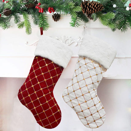 GM89719 Checkered Sequin Christmas Socks Holiday Gift Candy Bag(Red)-garmade.com