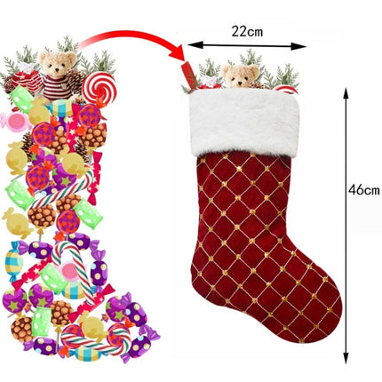 GM89719 Checkered Sequin Christmas Socks Holiday Gift Candy Bag(Red)-garmade.com
