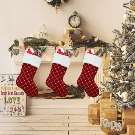 GM89719 Checkered Sequin Christmas Socks Holiday Gift Candy Bag(White)-garmade.com